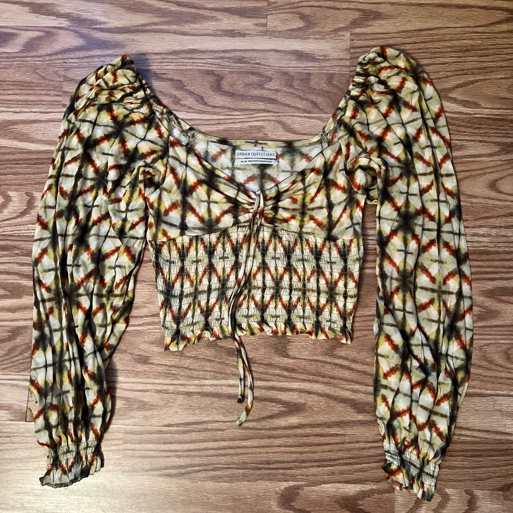 Urban Outfitters Brown Tan Puff Sleeve Crop Blouse